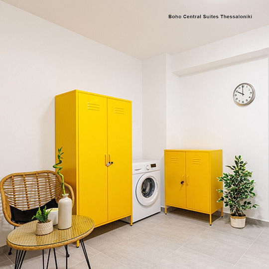 Double Door Wardrobe Metallic with 2 Shelves Yellow 76x50x170cm