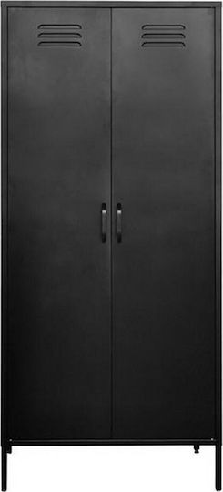Zweiflügeliger Schrank Metallisch mit 2 Regale Black 76x50x170cm