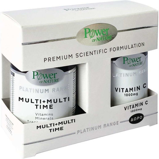 Power Of Nature Platinum Range Multi+Multi Time & Vitamin C 1000mg Multivitamin für Energie & Stärkung des Immunsystems 50 Tabletten