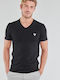 Guess Men's Short Sleeve T-shirt with V-Neck Black