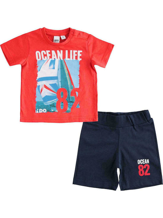 iDO Kinder Set mit Shorts Sommer 2Stück Rot Σετ Βερμούδα με Μπλουζάκι 'Ocean Life'