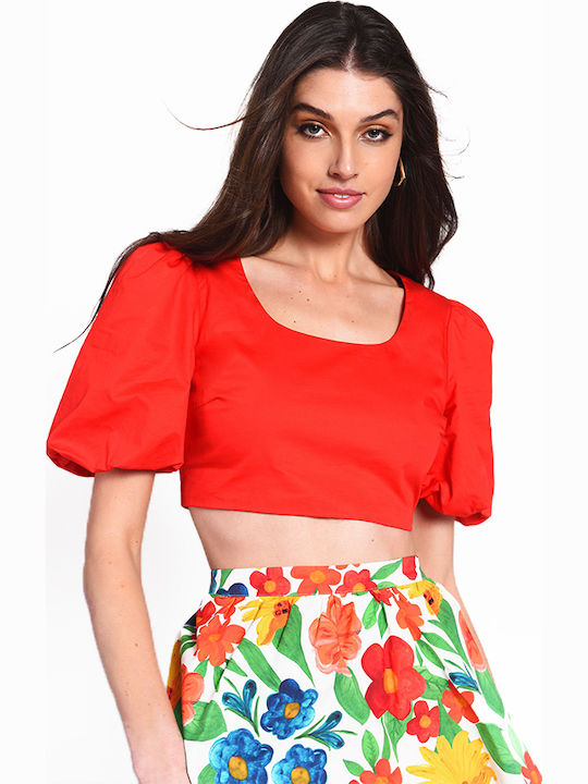 AN3738 Women's Summer Crop Top Short Sleeve Red