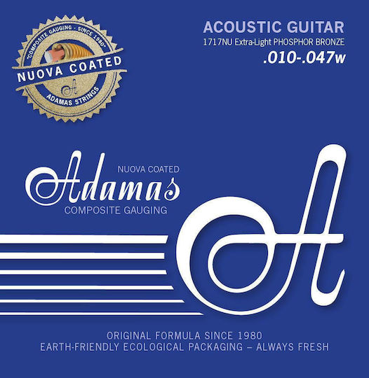 Adamas Nuova Coated Set of Phosphor Bronze Acoustic Guitar Strings 10 - 47 Extra Light
