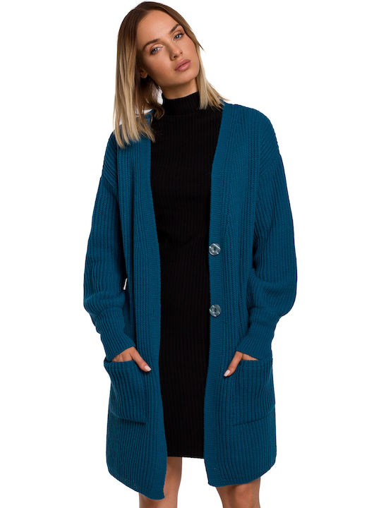 MOE M538 Long Women's Cardigan with Buttons Blue MOE538