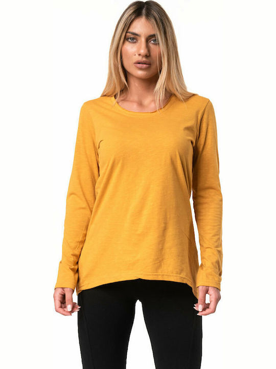 Bodymove Damen Bluse Baumwolle Langärmelig Gelb