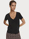 Scotch & Soda Damen T-shirt mit V-Ausschnitt Schwarz