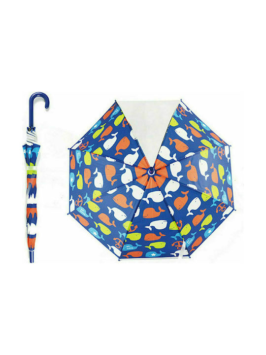 Spacecow Kids Curved Handle Umbrella με Φάλαινες with Diameter 48.5cm Blue