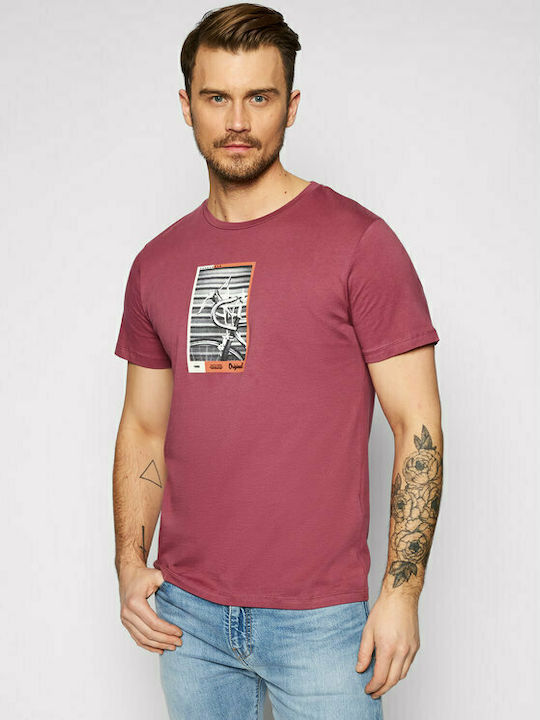 Jack & Jones Ανδρικό T-shirt Rose Pink Με Στάμπα