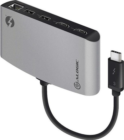 Alogic USB-C Docking Station με 4K Ethernet Ασημί (TB3D2DPBL-SGR)