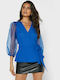 Vero Moda Damen Bluse Langärmelig mit V-Ausschnitt Royal Blue