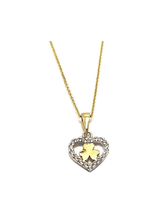 14K Gold necklace Heart and clover