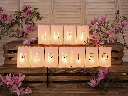 PartyDeco Φαναράκι Γάμου Just Married White 11τμχ 7cm