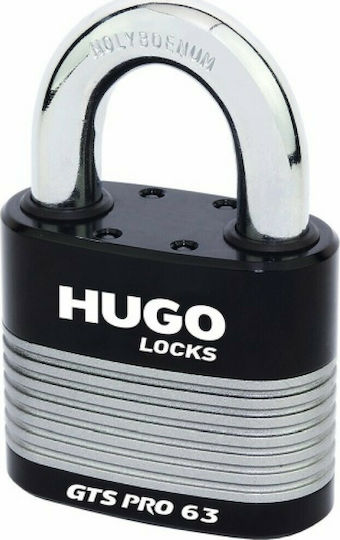 Hugo Locks GTS PRO 44 Steel Padlock Brass with Key 44mm Black 1pcs