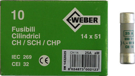 Adeleq Sicherung Zylindrisch Porzellan 14x51mm 25A (88-1259) 1Stück