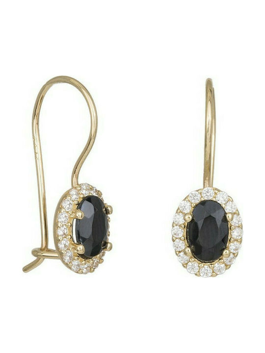 Earrings with pendant oval rosette and black cubic zirconia K14 038085 038085 038085 Gold 14 Carat