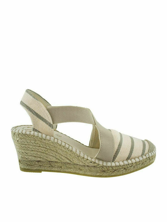 Viguera 1382 Women's Leather Platform Espadrilles Beige