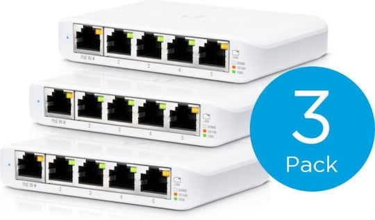 Ubiquiti USW Flex Mini (3-Pack) Managed L2 PoE+ Switch with 5 Gigabit (1Gbps) Ethernet Ports