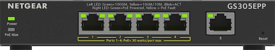 NetGear GS305EPP Unmanaged L2 PoE+ Switch με 5 Θύρες Gigabit (1Gbps) Ethernet