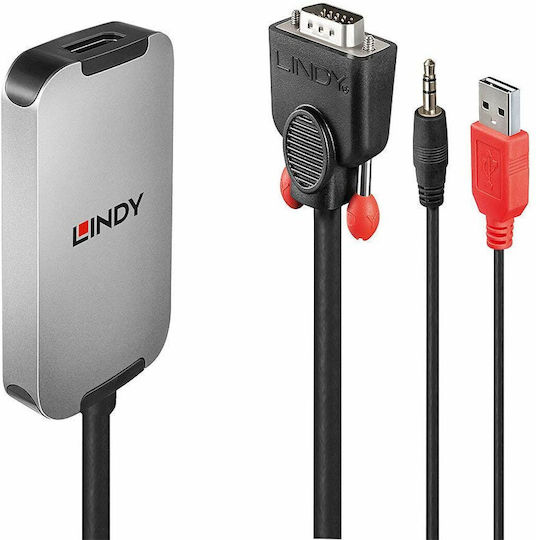 Lindy Converter 3.5mm / USB-A / VGA Male to DisplayPort Female Silver 1 Piece