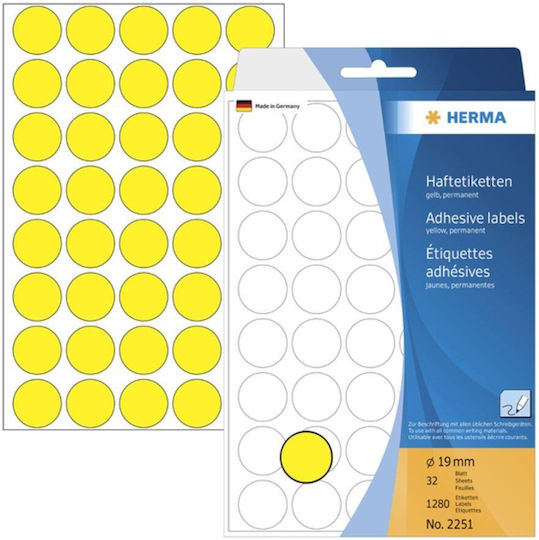 Herma 1280τμχ Αυτοκόλλητες Ετικέτες Στρογγυλές σε Κίτρινο Χρώμα 19mm