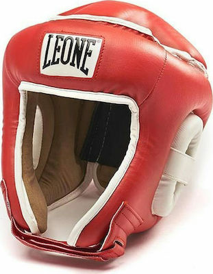 Leone Combat Adult Open Face Boxing Headgear Synthetic Leather Red