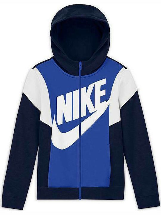 Nike Αθλητική Παιδική Ζακέτα Φούτερ με Κουκούλα για Αγόρι Μπλε Sportswear Core Amplify