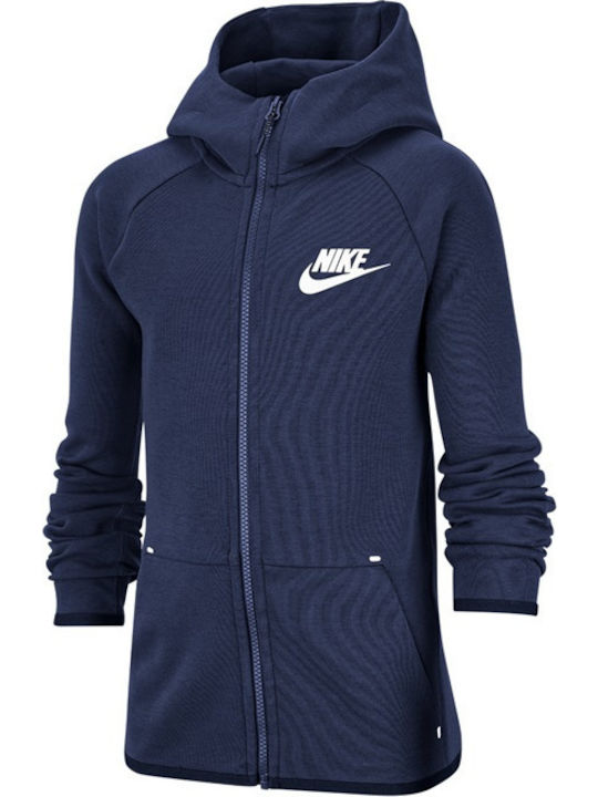 Nike Αθλητική Παιδική Ζακέτα Φούτερ με Κουκούλα Navy Μπλε Sportswear Tech
