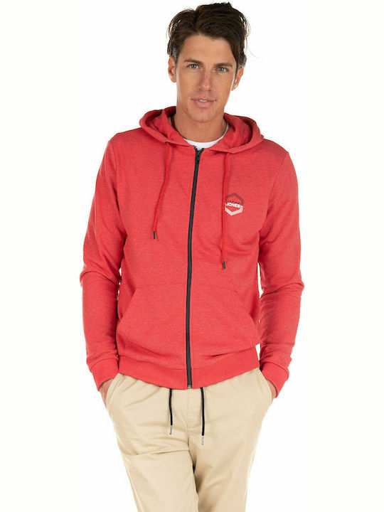 Jack & Jones Men's Sweatshirt Jacket with Hood and Pockets Red