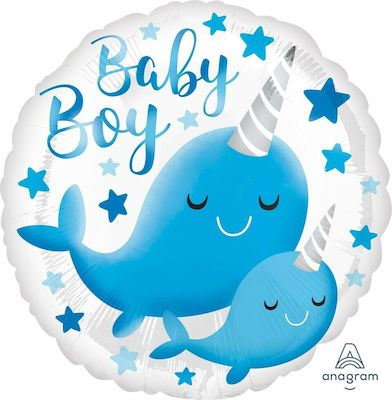 Balloon Foil Boy Birth Round Blue 43cm