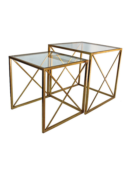 Square Glass Zigon Tables Gold L50xW50xH51cm