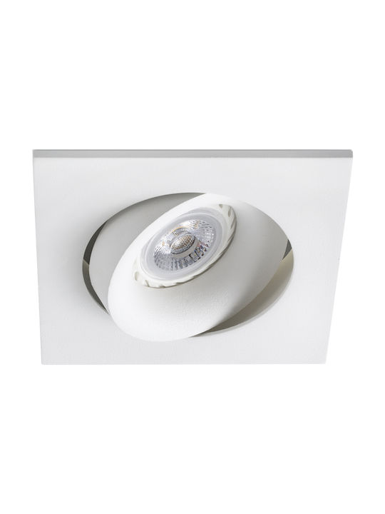 Faro Barcelona Argon Pătrat Metalic Spot Încorporat cu Soclu GU10 Alb 11.5x11.5cm. 1buc