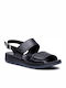 Leather Women's Flat Sandals Anatomic with Strap in Black Color