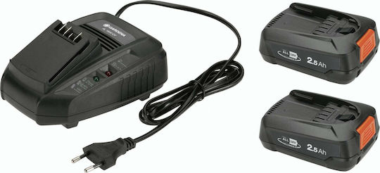 Gardena Set 2 Tool Batteries Lithium 18V Capacity 2.5Ah with Charger