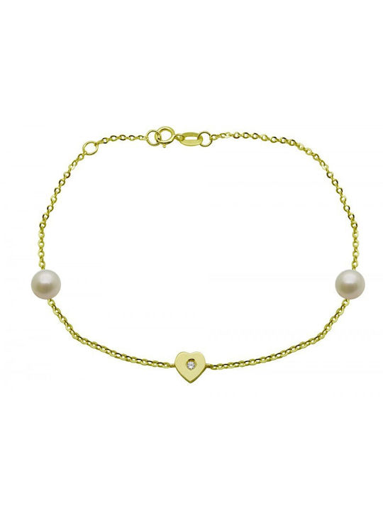 Gold women's bracelet with heart and pearls BR09 9 Carat gold