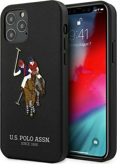U.S. Polo Assn. Embroidery Collection Задна корица Изкуствена кожа Черен (iPhone 12 Pro Max)