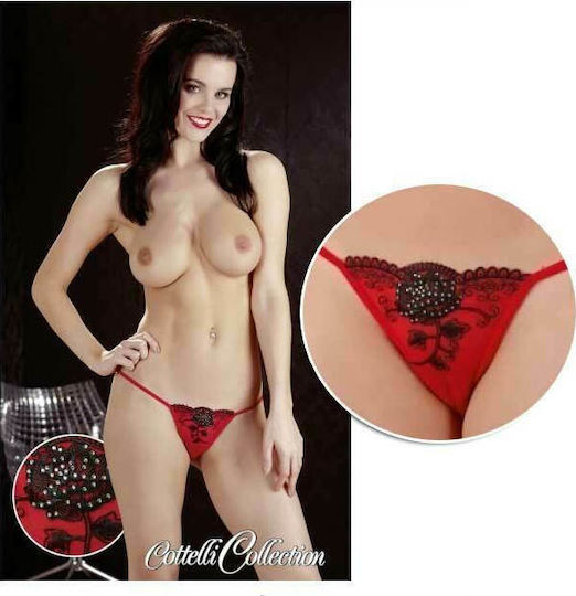 Cottelli Collection String with Flower & Strass Red