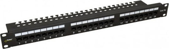 Pulsar Пач панел за рафт 1U 19" 24 порта cat6 Черен