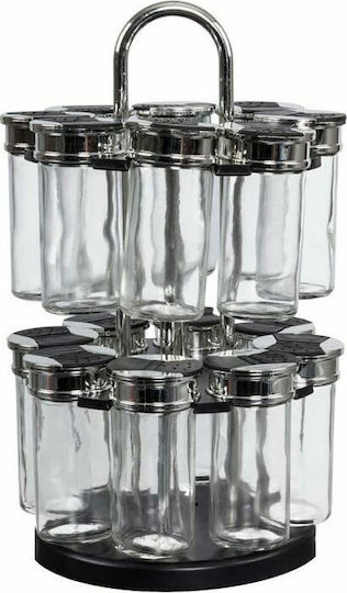 DKD Home Decor Glass Tabletop Rotating Spice Rack Silver 16pcs DKD Home Decor Glass Tabletop Rotating Spice Rack Silver 16pcs
