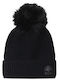 Winter Blur Pom Pom Beanie Unisex Σκούφος με Rib Πλέξη σε Μαύρο χρώμα