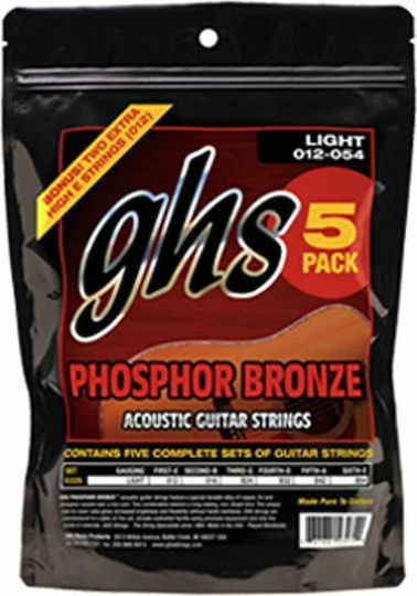 GHS Strings Phosphor Bronze 12-String Set of Acoustic Guitar Strings Phosphor Bronze 12 - 52" Medium