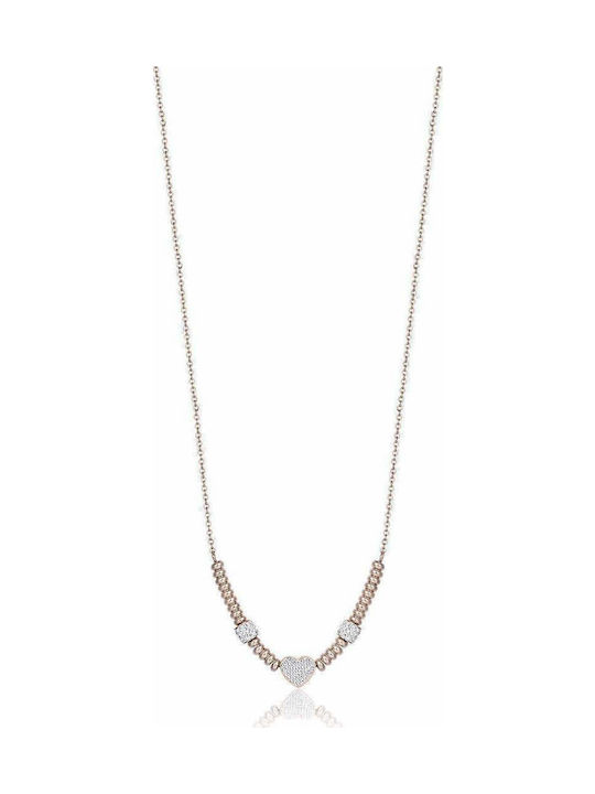 Luca Barra Necklace with design Heart from Gold Plated Steel with Zircon
