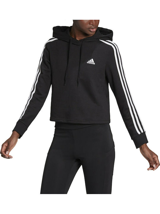 adidas Essentials 3-Stripes Φούτερ Μαύρο με Κουκούλα