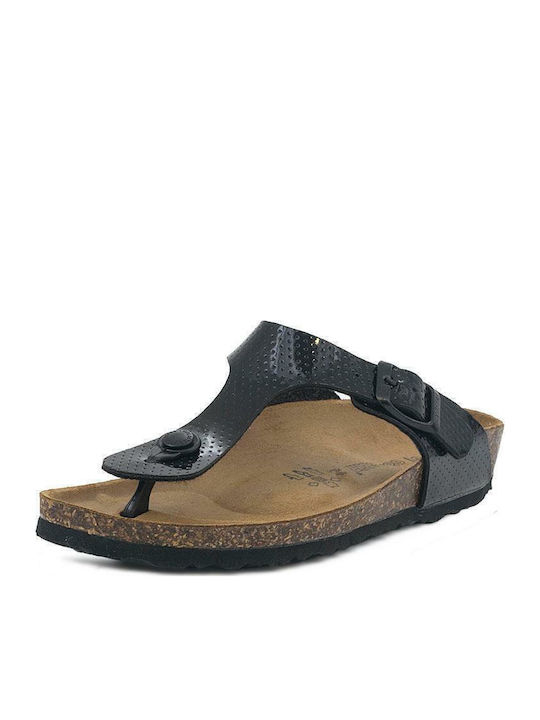 GS Leather Women's Flat Sandals in Black Color