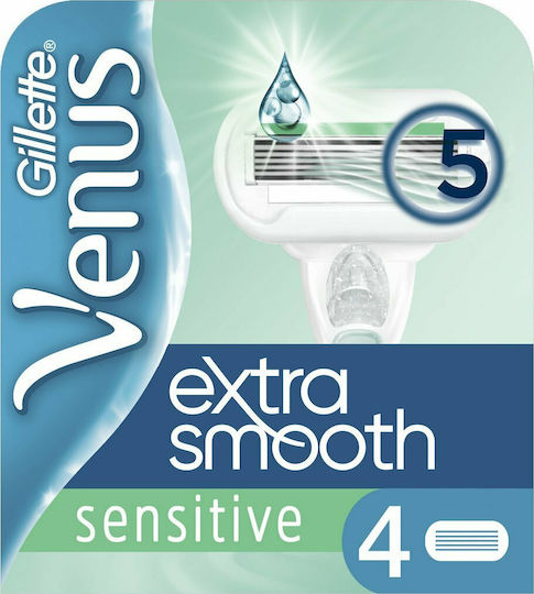 Venus Extra Smooth Replacement Heads with 5 Blades & Lubricious Strip for Sensitive Skin 4pcs