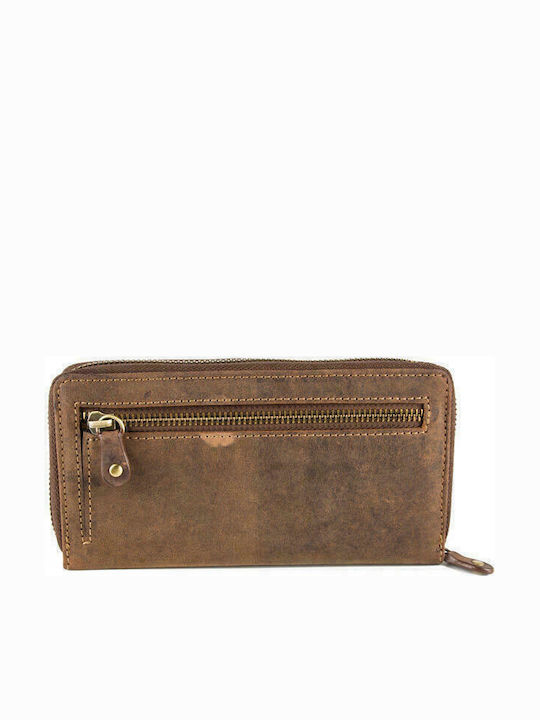 HU Large Leather Women's Wallet Classic Brown