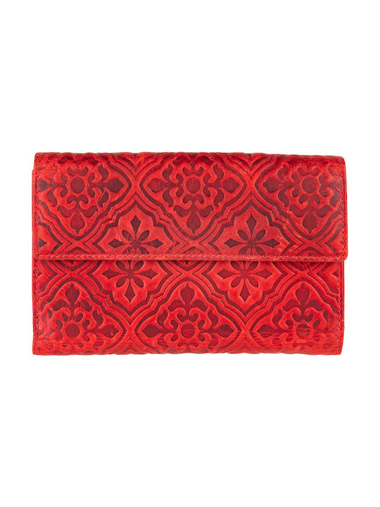 Fetiche Leather Floral HUF 10-856R Large Leather Women's Wallet Red