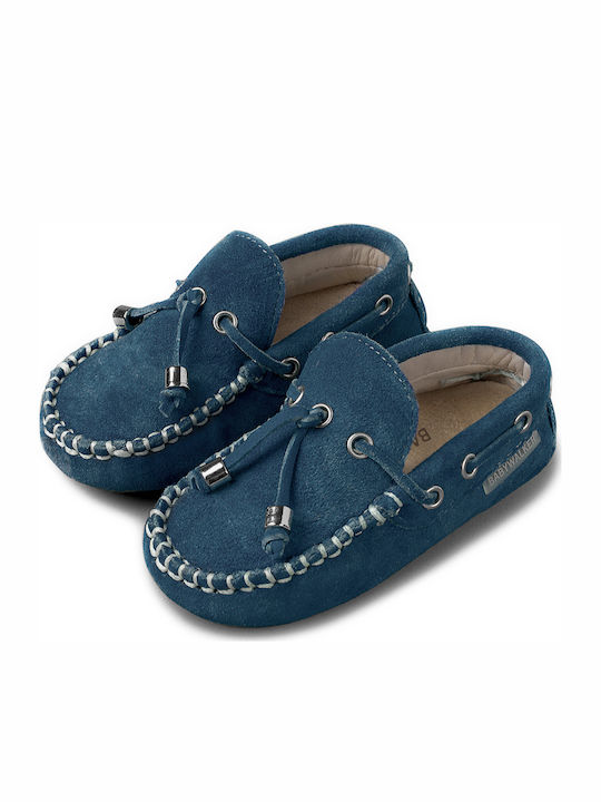 Babywalker Baptism Leather Moccasins Μπλε Ρουά ...