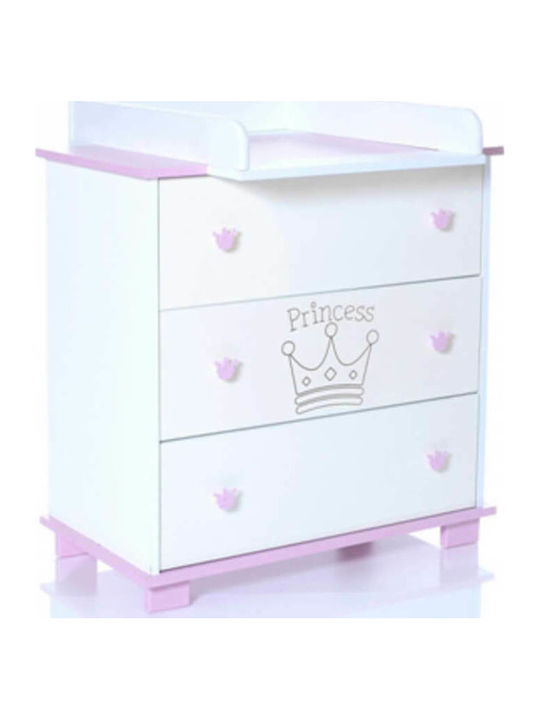 Lucky Baby Dresser with 3 Drawers Pink 84x49x87cm