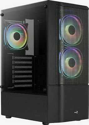 Aerocool Quantum Mesh v2 Gaming Midi Tower Computer Case with Window Panel and RGB Lighting Black