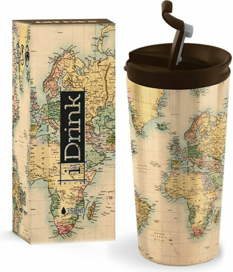 iDrink Old Map Glass Thermos Stainless Steel BPA Free 350ml Beige with Mouthpiece